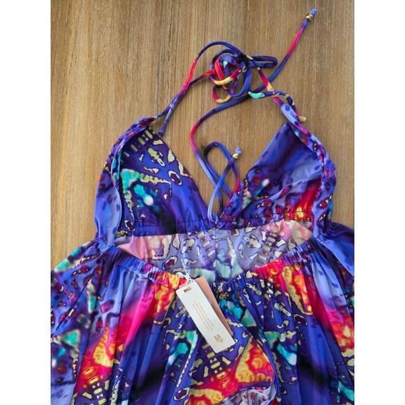 NWT PilyQ Tribal Fire Nori Dress Colorful Halter Neck Asymmetric Hem XS/S - Picture 5 of 11